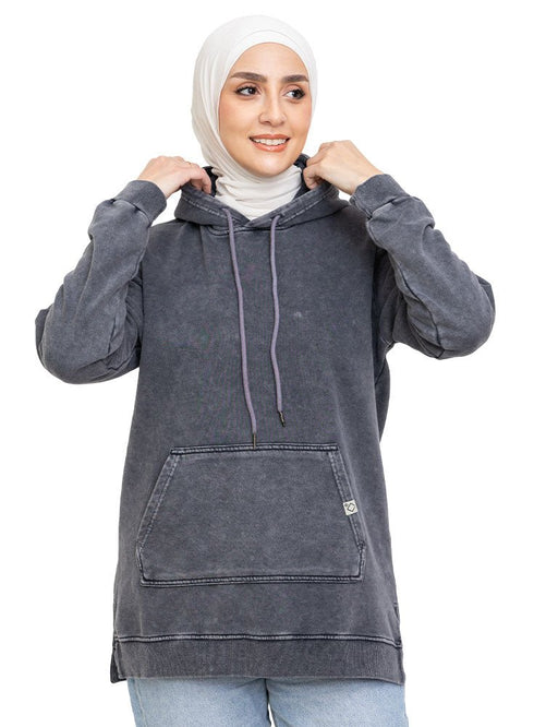 Dark Grey Washed Hoodie Vent - Khotwh